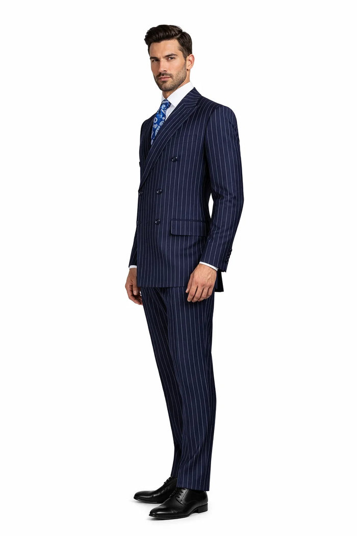 Men's Double Breasted Gangster Pinstripe Suit in Navy Blue