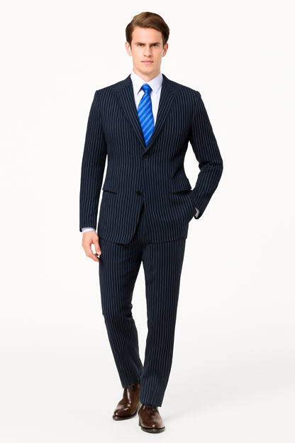 Mens Double Breasted Gangster Pinstripe Suit in Navy Blue
