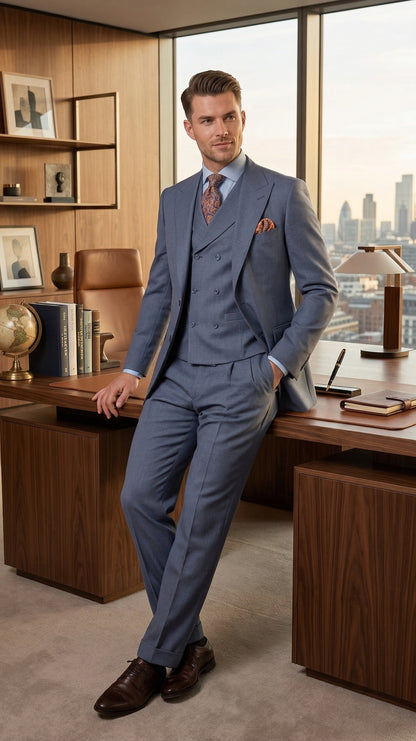 dusty blue mens dress pants Men's Dusty Blue Windowpane Notch Lapel 2 Piece Suit