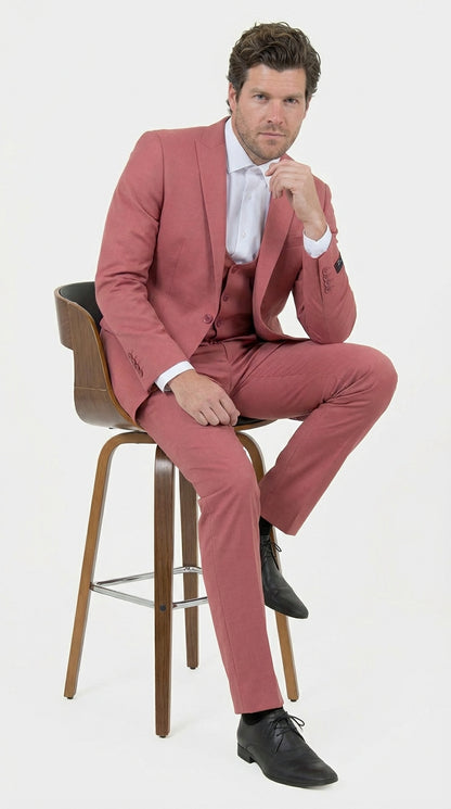 Mens Dusty Rose Three Piece Suit – Modern Formal 3PC Wedding and Prom Suit - Pink Coloe Modern Fit