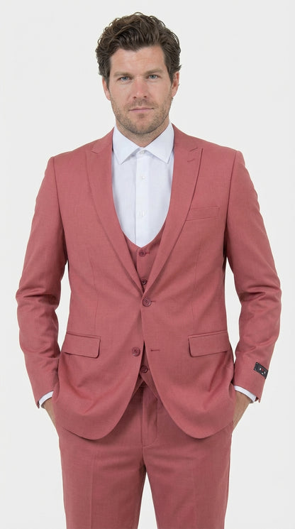 Mens Dusty Rose Three Piece Suit – Modern Formal 3PC Wedding and Prom Suit - Pink Coloe Modern Fit