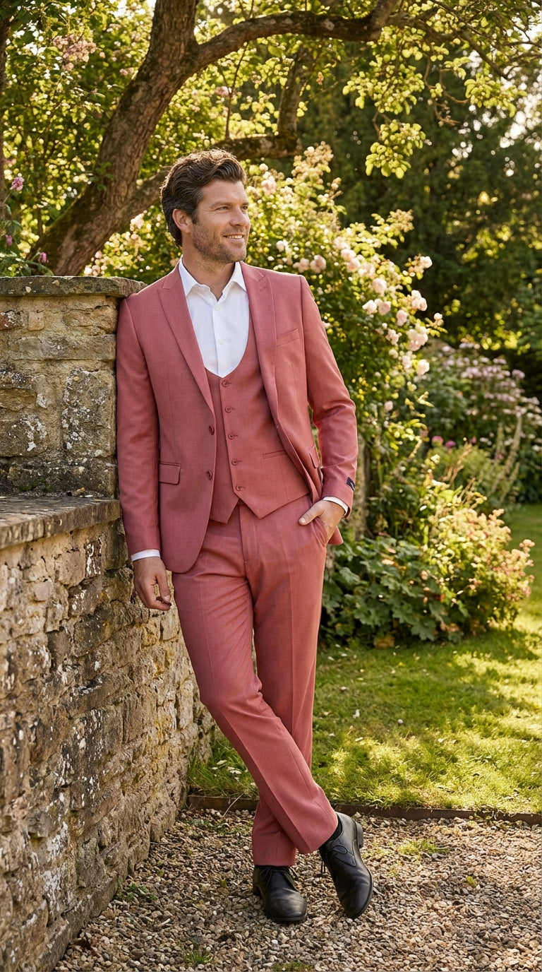 Mens Dusty Rose Three Piece Suit – Modern Formal 3PC Wedding and Prom Suit - Pink Coloe Modern Fit