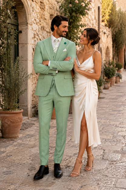 Mens Easter Suit - Jacket and Pants in Summer Color Light Green Modern Fit Light Weight