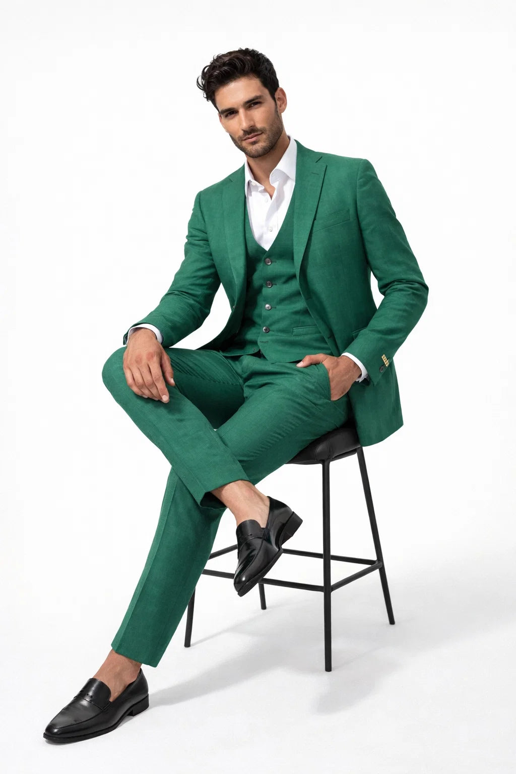 Mens Emerald Green 3-Piece Suit  Slim Fit Wedding and Formal Suit by Alberto Nardoni