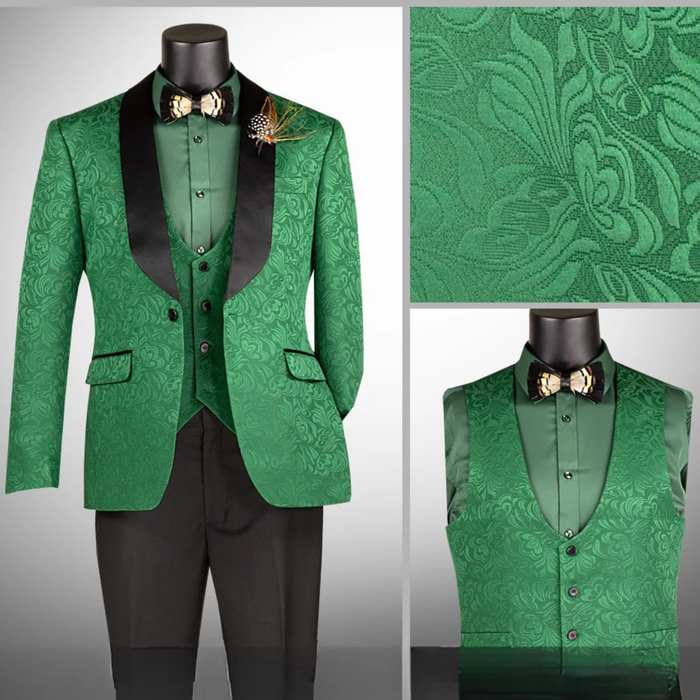 Men's Emerald Green Jacquard Tuxedo Suit