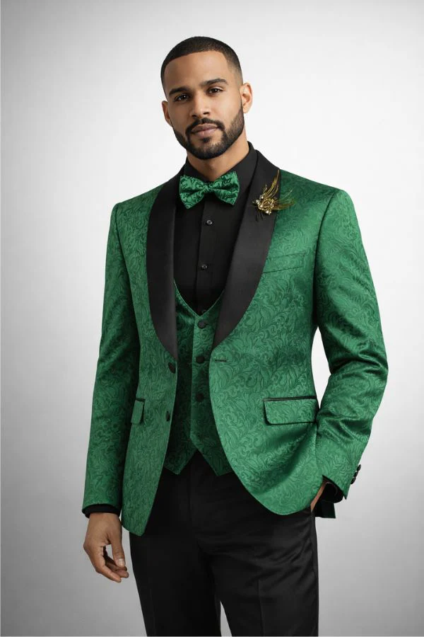 Men's Emerald Green Jacquard Tuxedo Suit