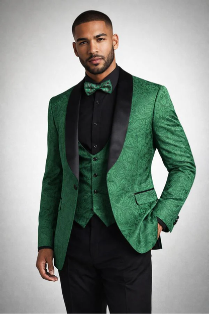 Mens Emerald Green Jacquard Tuxedo Suit