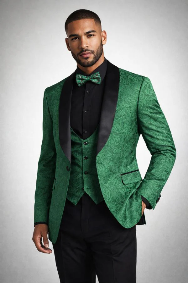 Men's Emerald Green Jacquard Tuxedo Suit