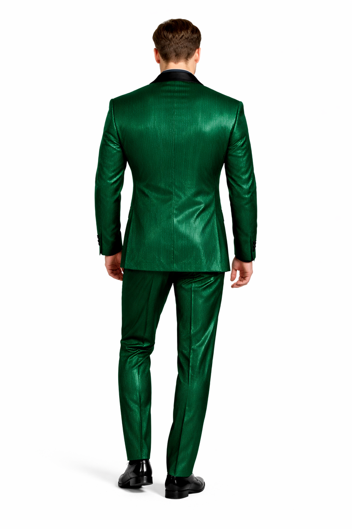 Men's Emerald Green Shiny Tuxedo with Black Satin Lapel and Matching Bow Tie  Ultra Slim Fit