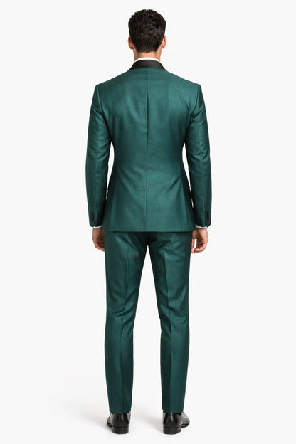 Mens Emerald Green Tuxedo with Black Satin Shawl Lapel  3 Piece Formal Suit with Vest