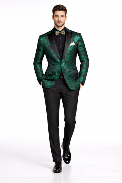 Emerald Green Paisley Tuxedo Suit - Prom Floral Tuxedo Suit - Groom Wedding Suit