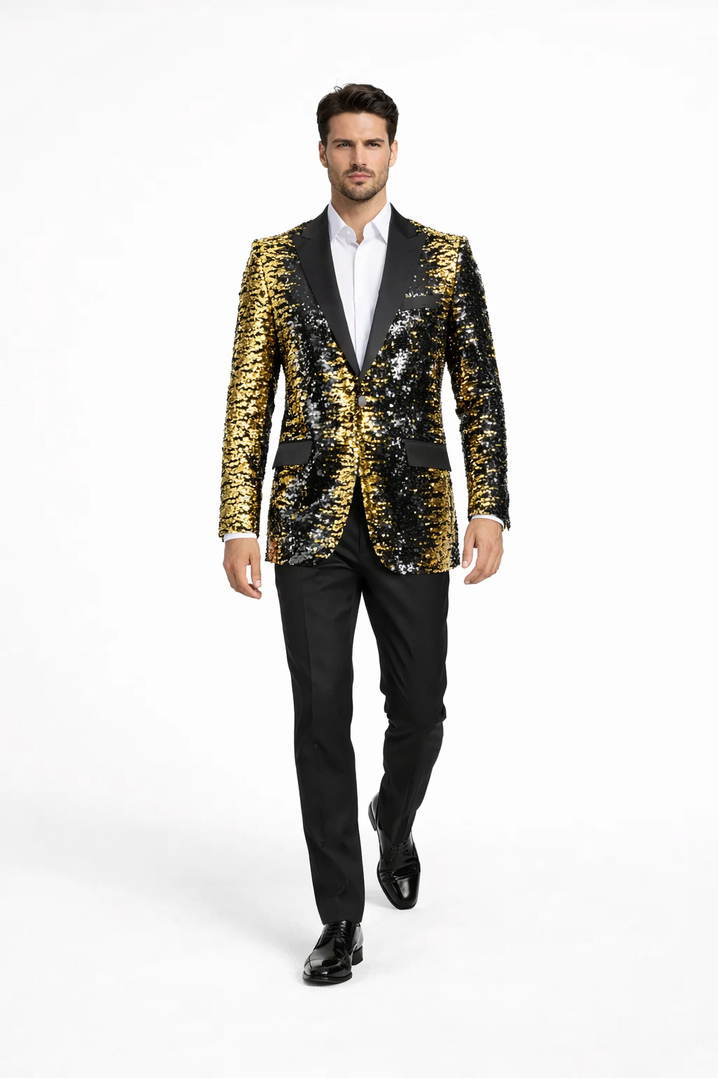 Mens Empire Black & Gold Sequin Blazer