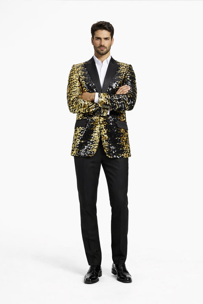 Mens Empire Black & Gold Sequin Blazer