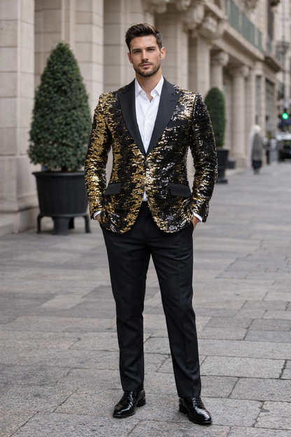 Mens Empire Black & Gold Sequin Blazer