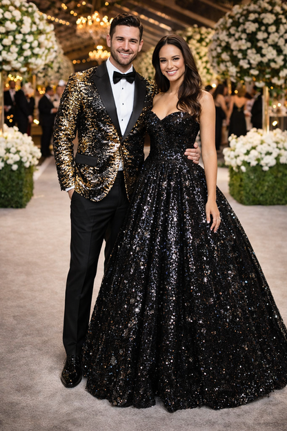 Mens Empire Black & Gold Sequin Blazer