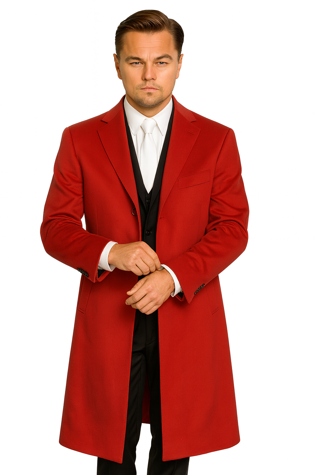 Men's Three Buttons Red Wool Fabric Overcoat / Long men's Dress Topcoat - Winter coat