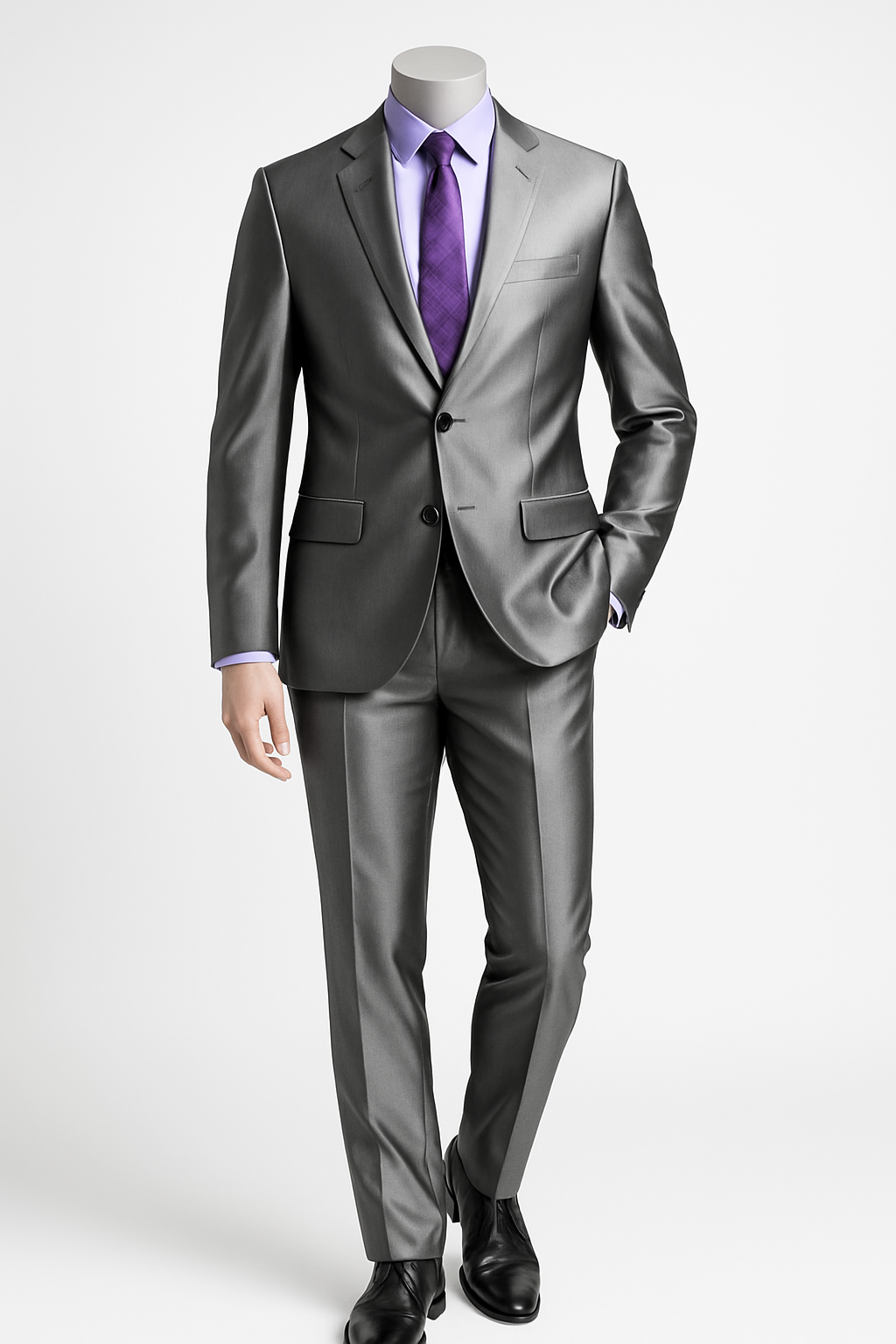 Mens Shiny Sharkskin Suit in Silver Grey