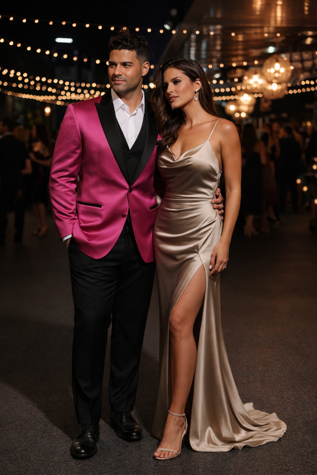 Mens Fuchsia Pink Satin Tuxedo Jacket with Black Peak Lapel  Bold Slim Fit Formal Suit