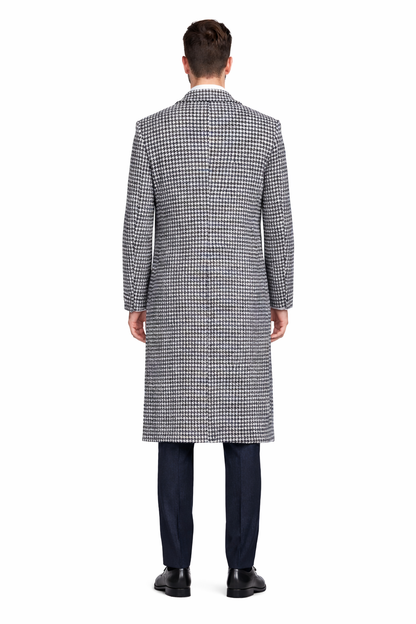 Mens Full Length Wool and Cashmere Overcoat - Winter Topcoats - Black and White Coat