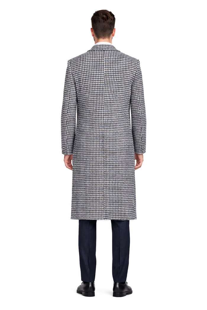 Mens Full Length Wool and Cashmere Overcoat - Winter Topcoats - Black and White Coat