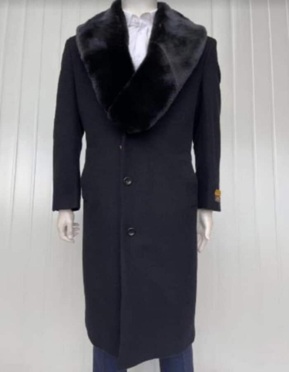 Mens Full Length Wool and Cashmere Overcoat - Winter Topcoats - Black Coat