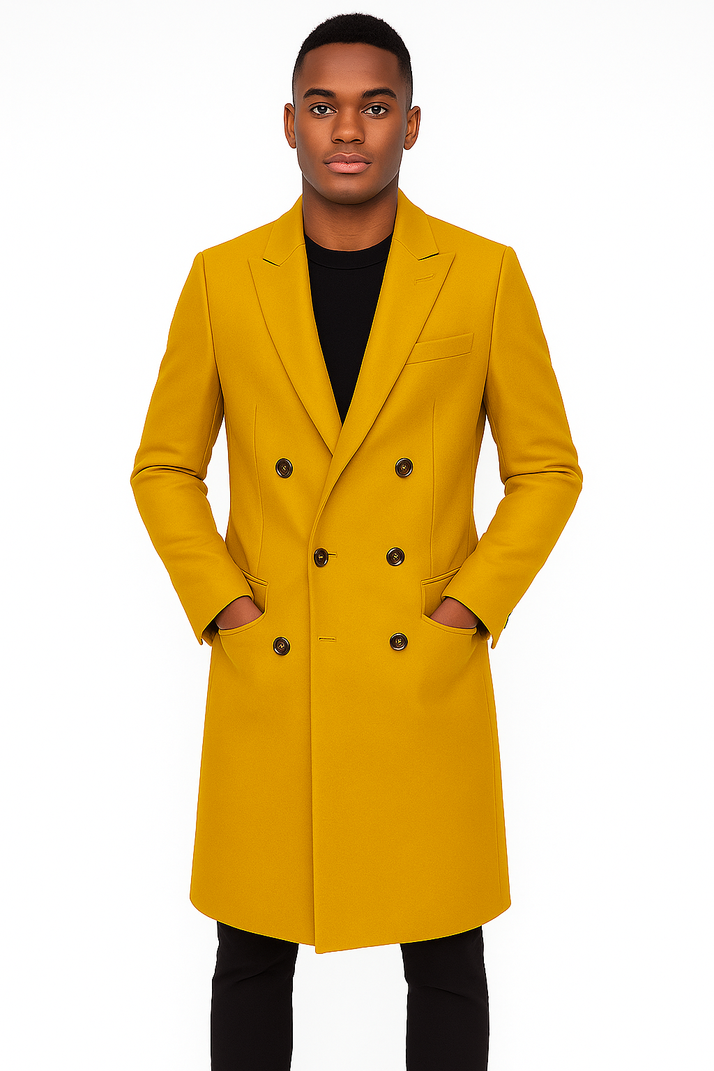 Mens Gold 44 Inch Long Double Breasted Overcoat Winter Men's Topcoat Sale