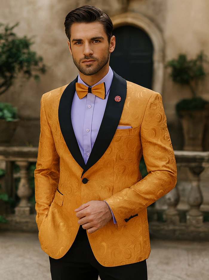 Men's Gold Paisley Pattern Jacket - Luxury Tuxedo Ensemble