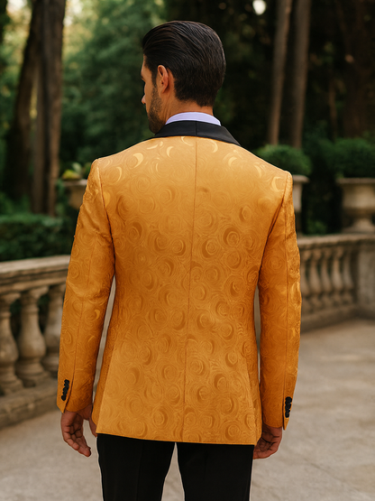Mens Gold Paisley Pattern Jacket  Luxury Tuxedo Ensemble
