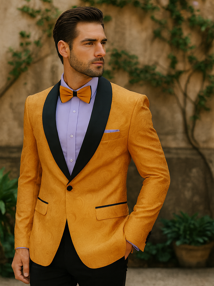 Men's Gold Paisley Pattern Jacket - Luxury Tuxedo Ensemble