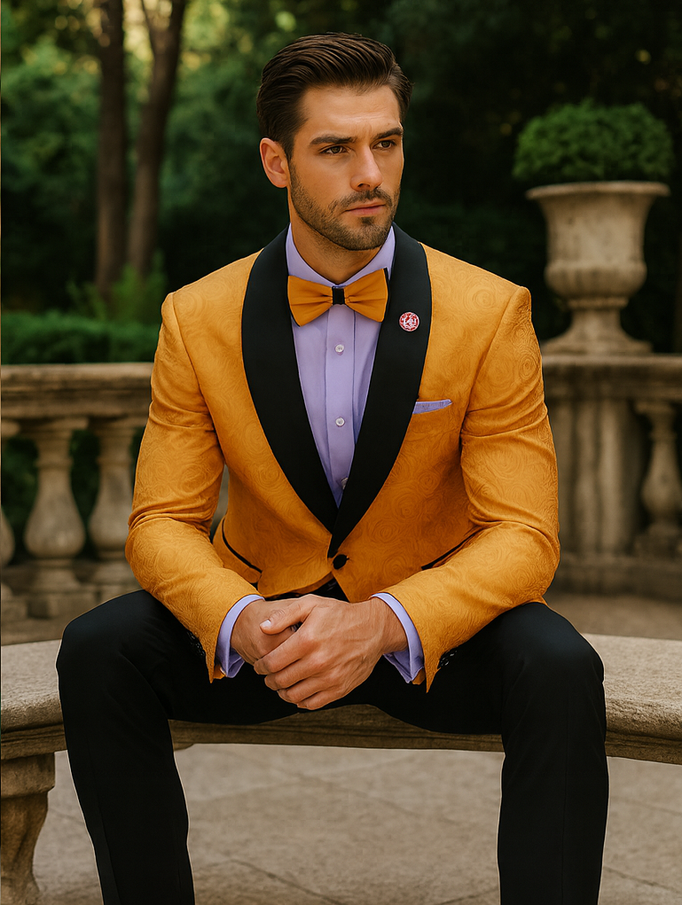 Men’s Gold Paisley Pattern Jacket – Luxury Tuxedo Ensemble