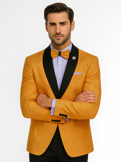 Mens Gold Paisley Pattern Jacket  Luxury Tuxedo Ensemble