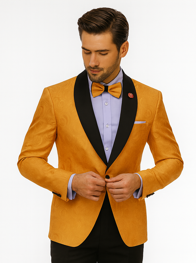 Men’s Gold Paisley Pattern Jacket – Luxury Tuxedo Ensemble