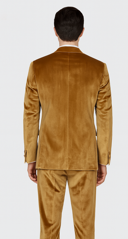 Gold Velvet Blazer and Pants Set  Tazzio 2-Piece Slim Fit Formal Suit for Men