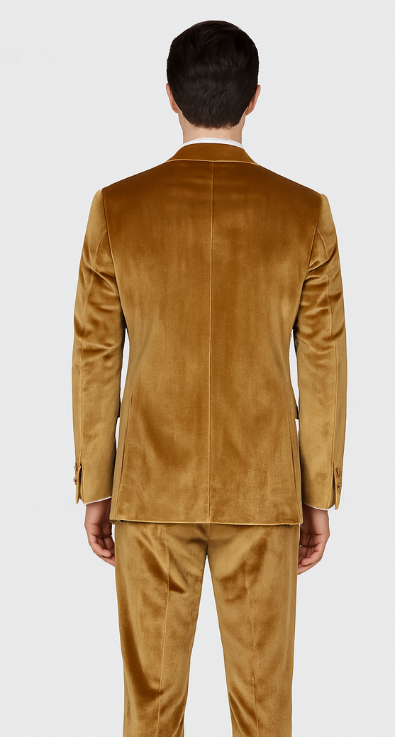 Gold Velvet Blazer and Pants Set  Tazzio 2-Piece Slim Fit Formal Suit for Men