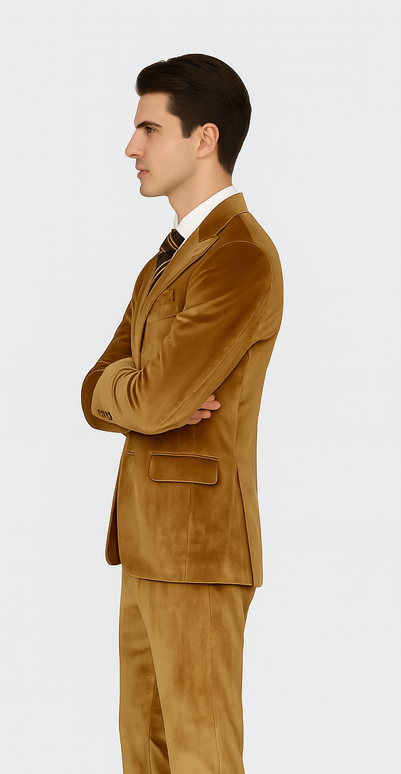 Gold Velvet Blazer and Pants Set  Tazzio 2-Piece Slim Fit Formal Suit for Men