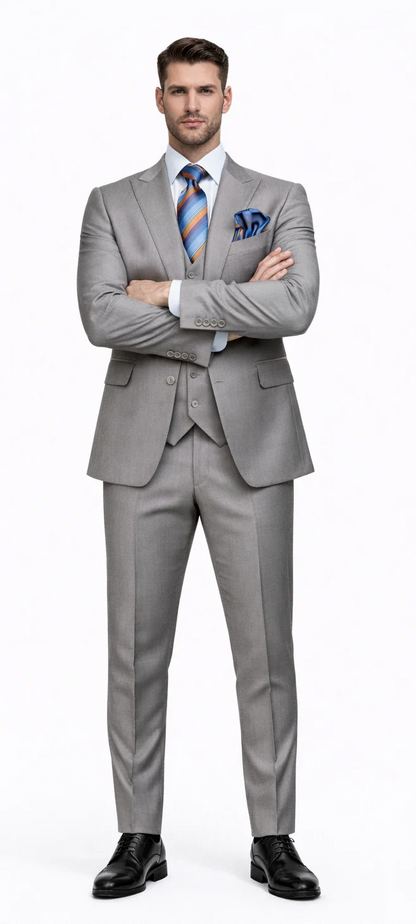 Rossiman Gray Men's Slim-fit Suit Vested Flat Front Pants