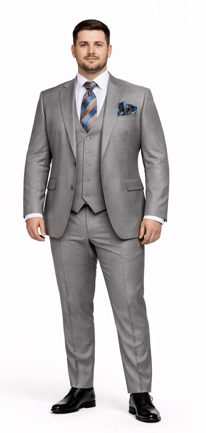 Men's Gray Slim Fit 3-Piece Suit by Rossiman ?? With Vest & Tailored Trousers
