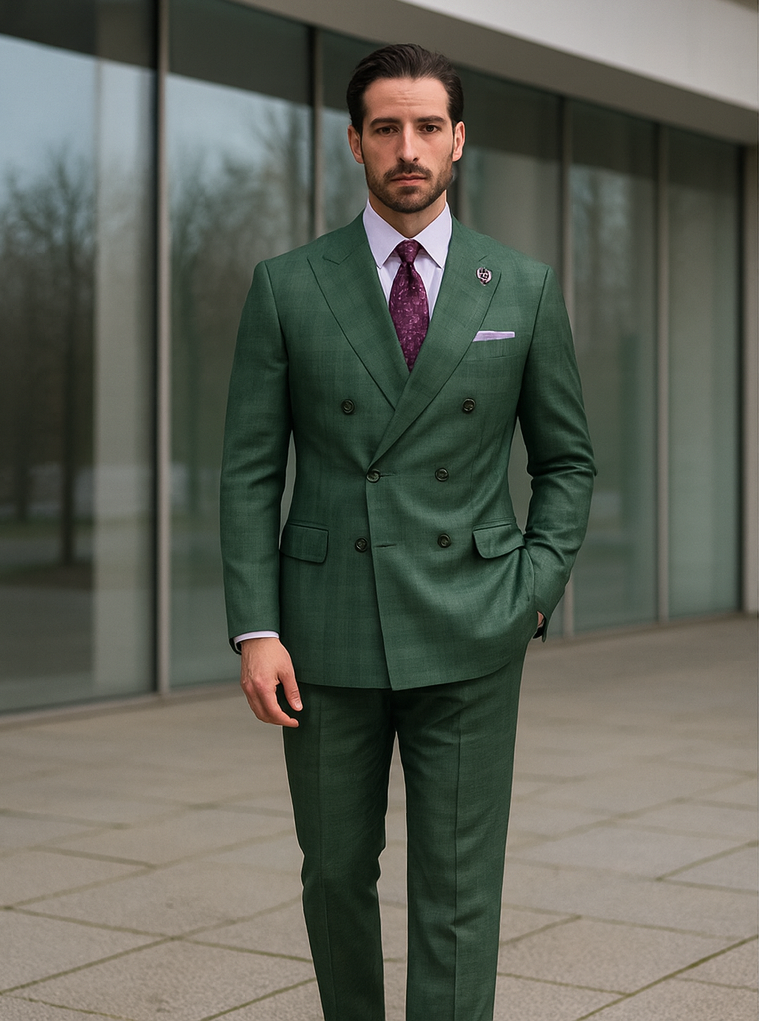 Premium Green Suit with Purple Tie  Stylish Mens Attire