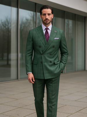 Premium Green Suit with Purple Tie  Stylish Mens Attire