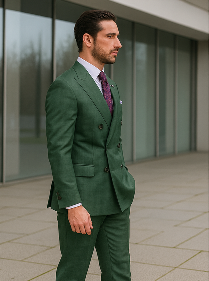 Premium Green Suit with Purple Tie  Stylish Mens Attire