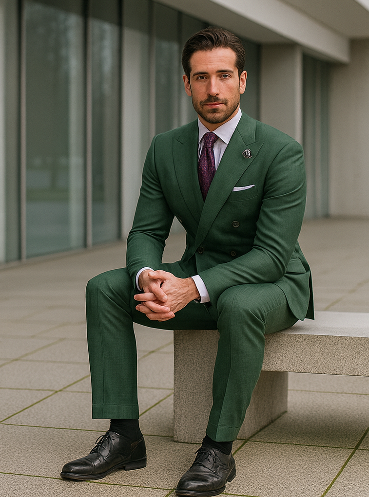 Premium Green Suit with Purple Tie  Stylish Mens Attire