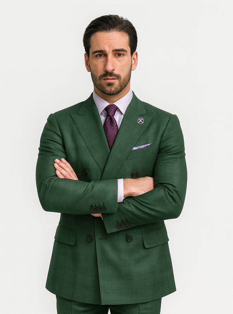Premium Green Suit with Purple Tie  Stylish Mens Attire