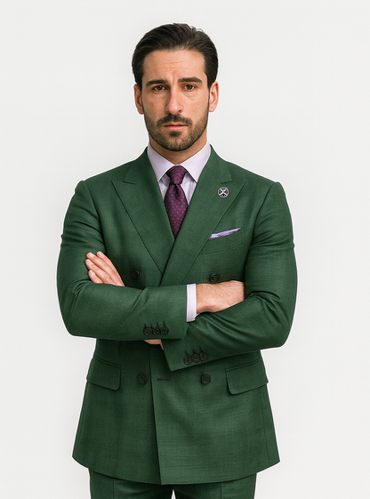 Premium Green Suit with Purple Tie  Stylish Mens Attire