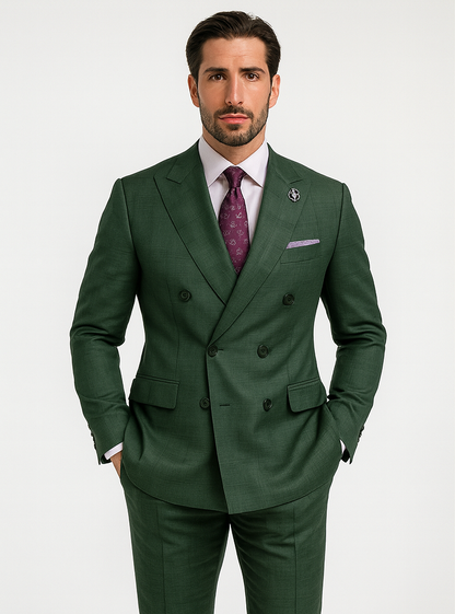 Premium Green Suit with Purple Tie  Stylish Mens Attire