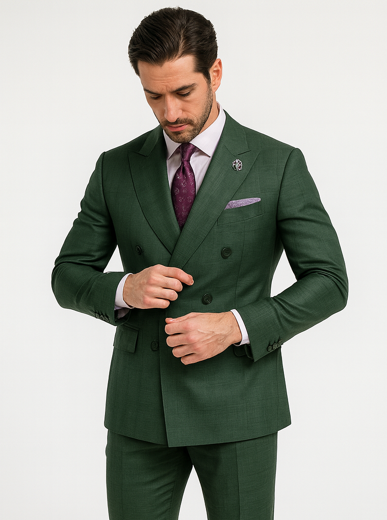 Premium Green Suit with Purple Tie  Stylish Mens Attire