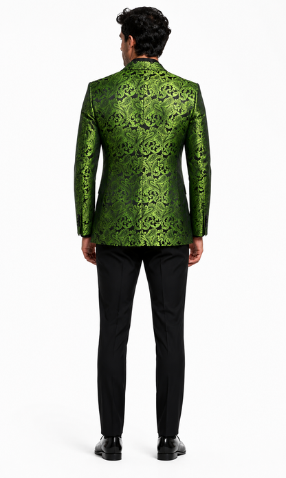 Men's Green Paisley Tuxedo Blazer  Luxury Slim Fit Dinner Jacket for Formal Events