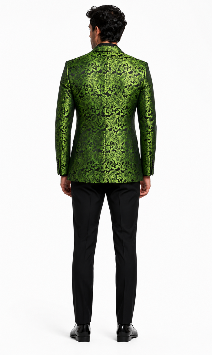 Men's Green Paisley Tuxedo Blazer  Luxury Slim Fit Dinner Jacket for Formal Events