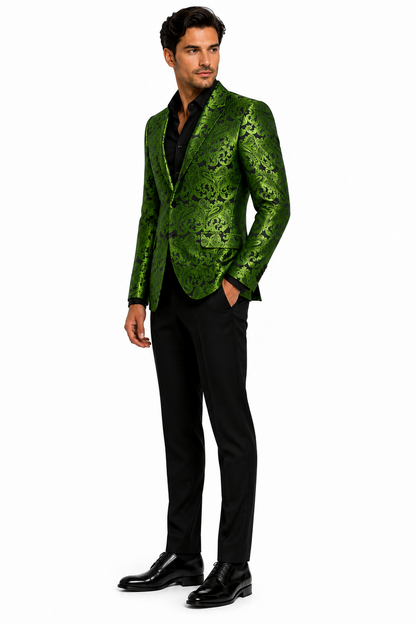 Men's Green Paisley Tuxedo Blazer  Luxury Slim Fit Dinner Jacket for Formal Events