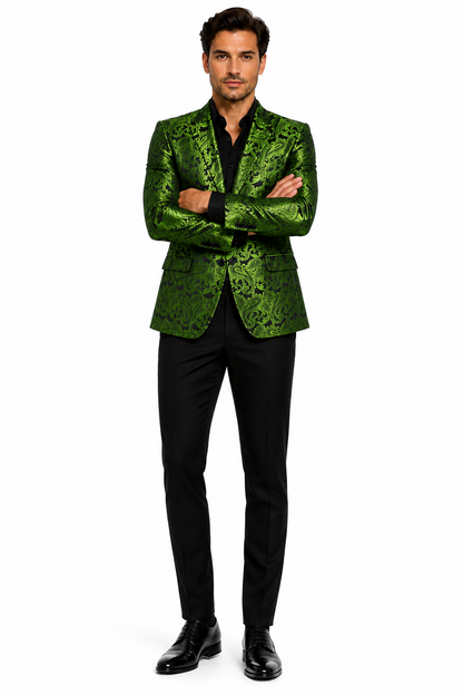 Men's Green Paisley Tuxedo Blazer  Luxury Slim Fit Dinner Jacket for Formal Events