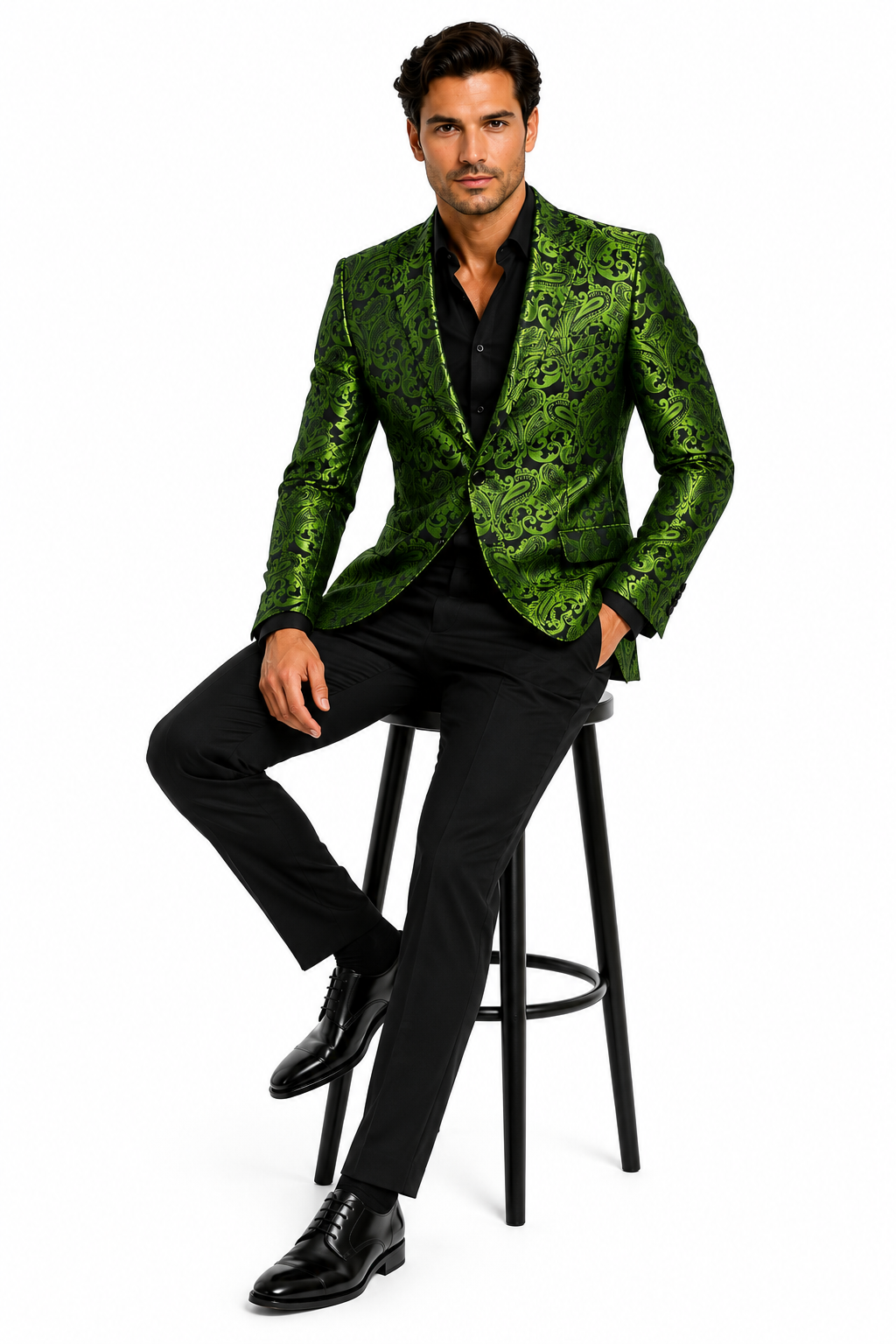 Men's Green Paisley Tuxedo Blazer  Luxury Slim Fit Dinner Jacket for Formal Events